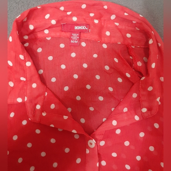 Women's Bongo Top Polka Dots Lightweight Button Up Cut Out Shoulders Size Medium - Picture 3 of 4